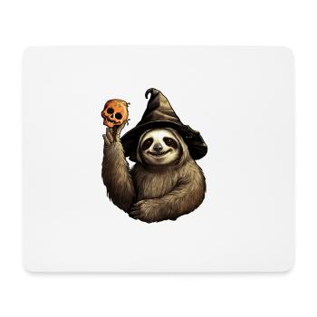 Halloween Faultier mit Hexenhut und Totenkopf - Mousepad (Querformat) - Weiß - Vorne