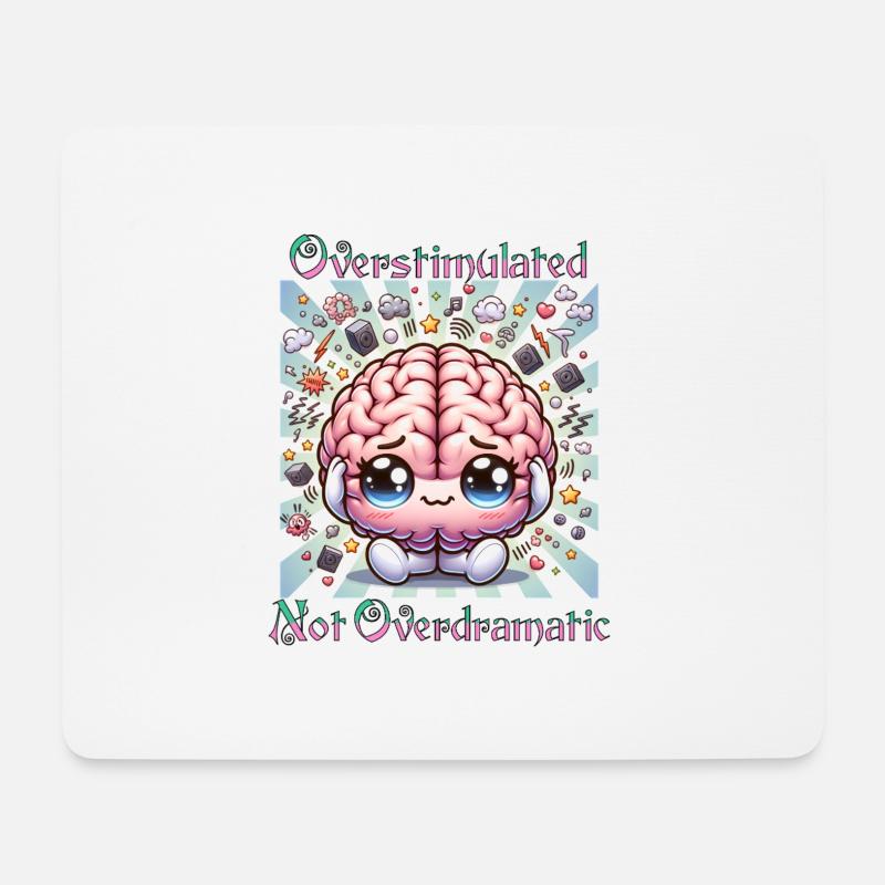 Overstimulated – Cute Brain Design - Mousepad (Querformat) - Weiß