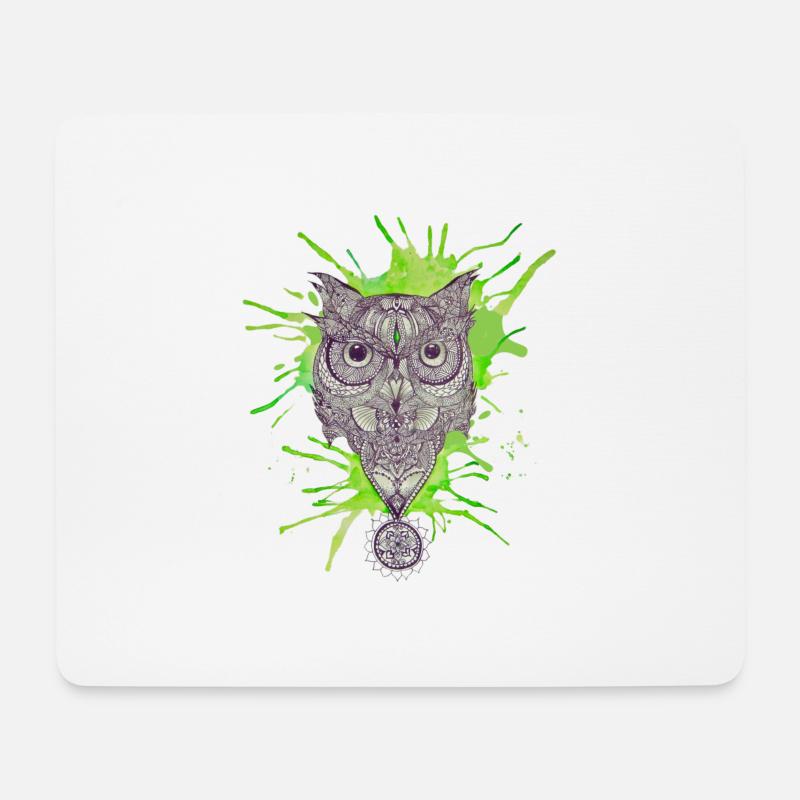 Mandala-Eule - Platsch - Mousepad (Querformat) - Weiß