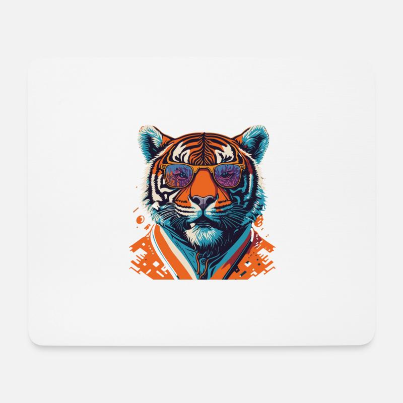 Wild und furchtlos: Retro Tiger T-Shirt - Mousepad (Querformat) - Weiß