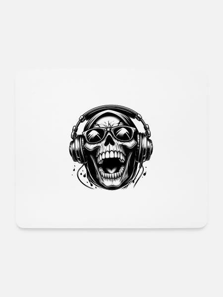 DJ lachender Totenkopf Kopfhörer - Mousepad (Querformat) - Weiß
