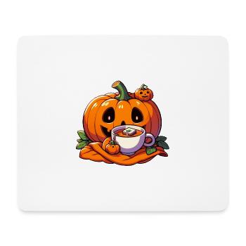 La citrouille d’Halloween boit une tasse de thé - Tapis de souris (format paysage) - blanc - Devant