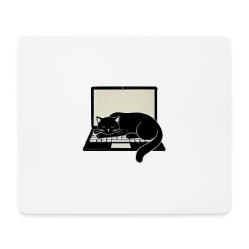 Schwarze Katze auf Laptop – Entspannter Minimalism - Mousepad (Querformat) - Weiß - Vorne