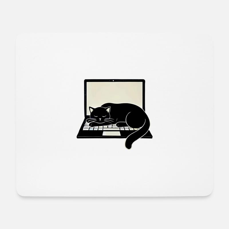Schwarze Katze auf Laptop – Entspannter Minimalism - Mousepad (Querformat) - Weiß