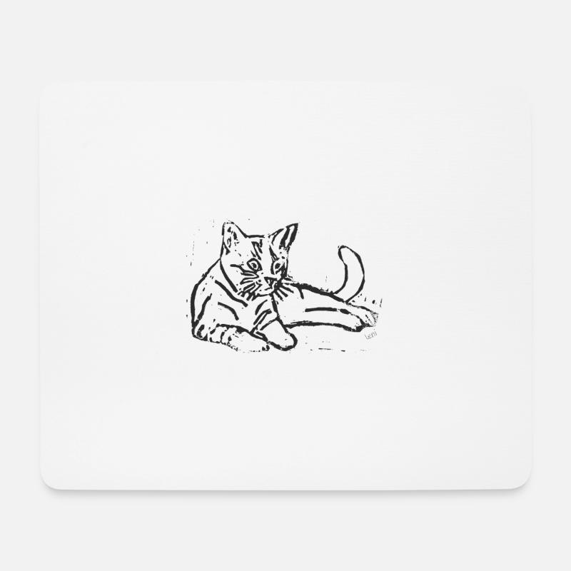 Eleganter Sketch-Print mit Katze - Mousepad (Querformat) - Weiß
