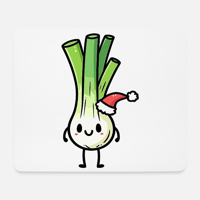 Kawaii Lauch mit Weihnachtsmütze - Mousepad (Querformat) - Weiß