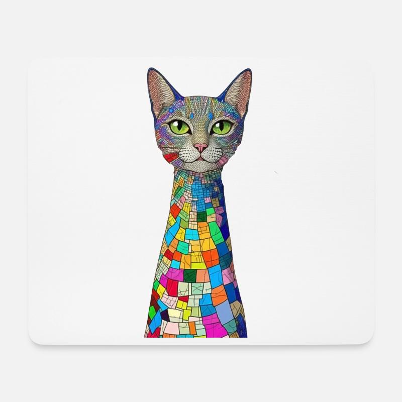 Buntes Mosaikkatzen - art deco stil  - Mousepad (Querformat) - Weiß