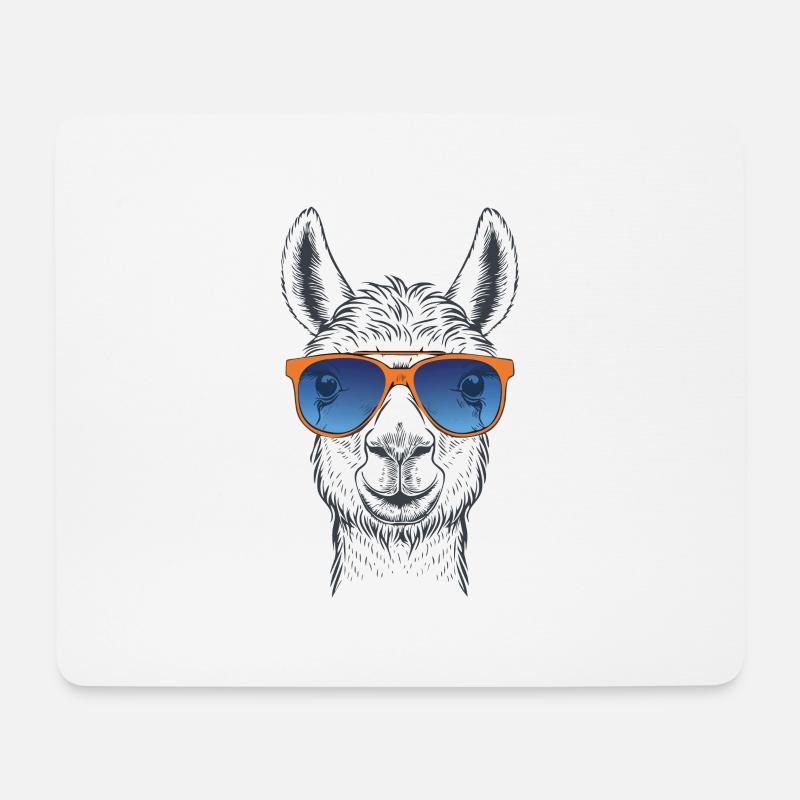 Lama mit Sonnenbrille Tiere Cool Lässig Llama - Mousepad (Querformat) - Weiß