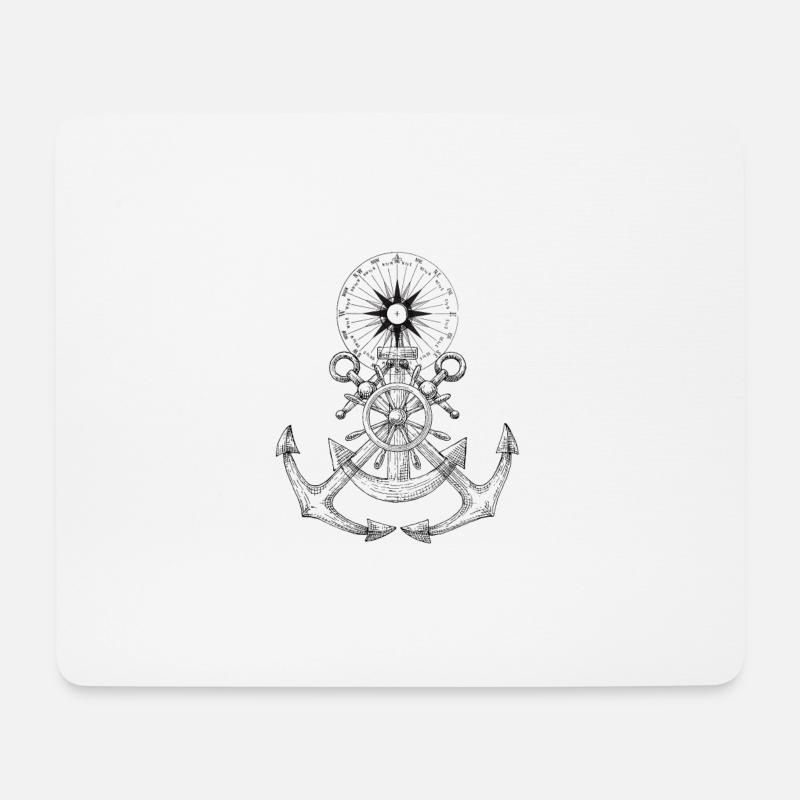 Anker mit Kompass - Mousepad (Querformat) - Weiß