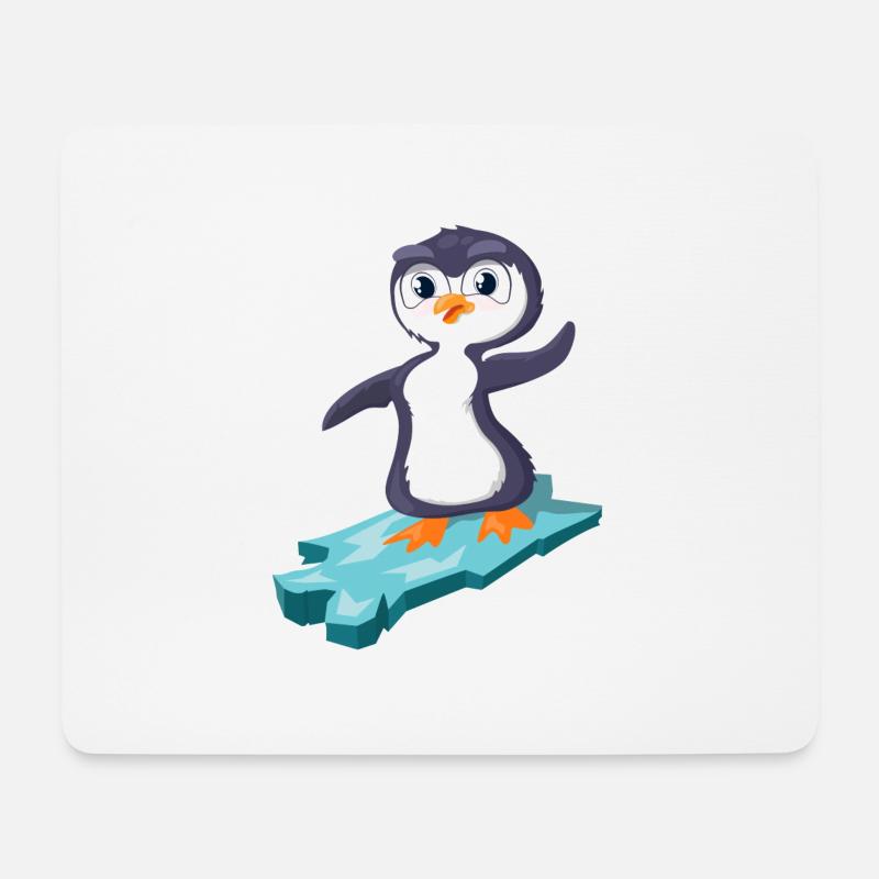 Pinguin surft auf einer Eisscholle - Mousepad (Querformat) - Weiß