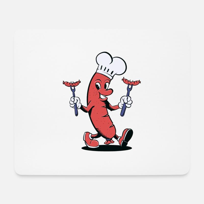 Wurst Grillen Cartoon - Mousepad (Querformat) - Weiß