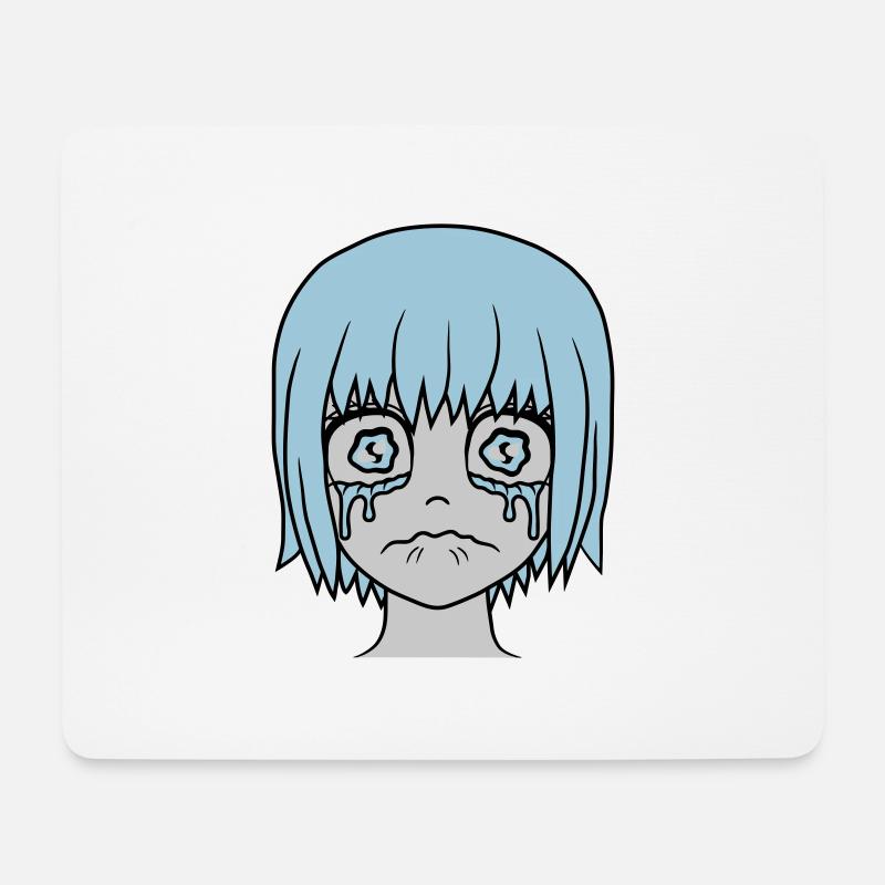 Unglückliches trauriges Mädchen Gesicht - Mousepad (Querformat) - Weiß