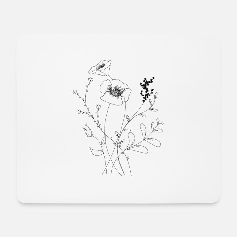 Fine Line Art Blume - Mousepad (Querformat) - Weiß
