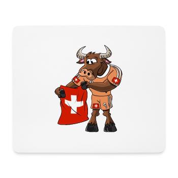 Schweizer Fan Stier - Mousepad (Querformat) - Weiß - Vorne