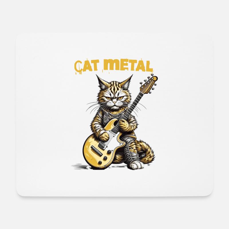 Katze spielt Heavy Metal, Katzenmetall - Mousepad (Querformat) - Weiß