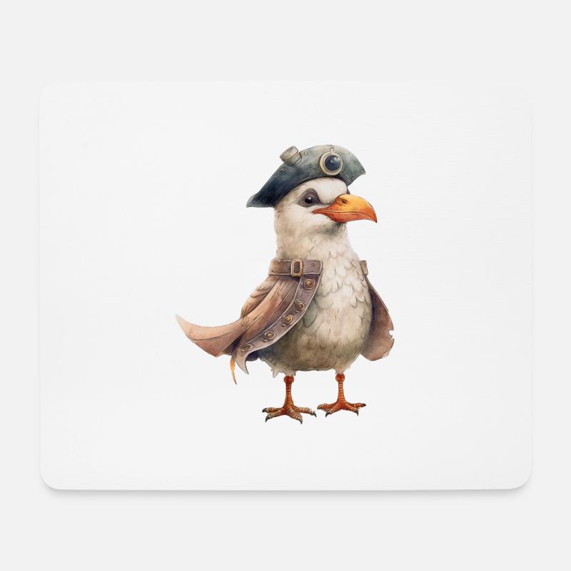 Lustige Möwe mit Hut, Ostsee, Nordsee, Meer - Mousepad (Querformat) - Weiß