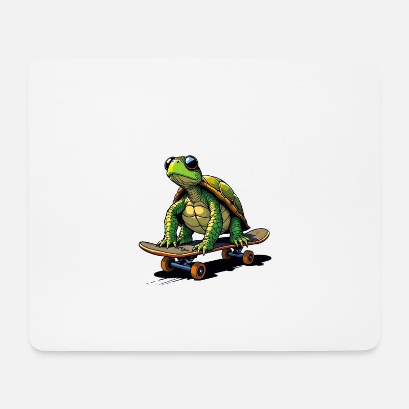 Schildkröte auf Skateboard - Mousepad (Querformat) - Weiß