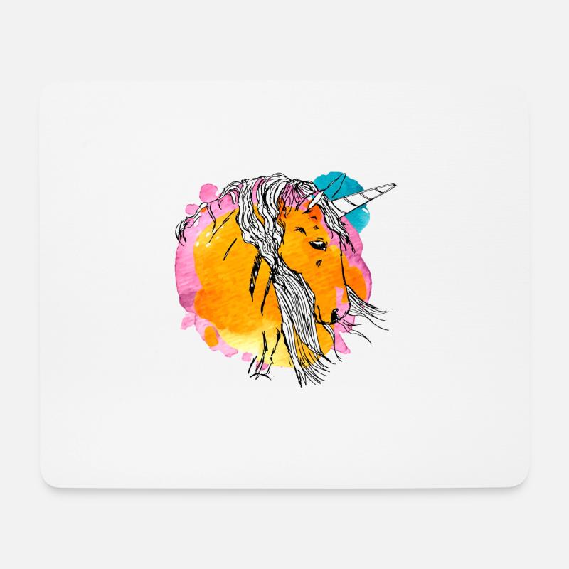 Handgezeichnetes Einhorn im Vintage Stil mit Farbe - Mousepad (Querformat) - Weiß