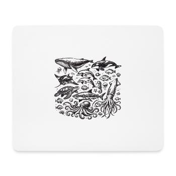 Océan Vintage : Gravure Animaux Marins - Tapis de souris (format paysage) - blanc - Devant