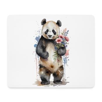 Sanfter Riese mit Blumen - Aquarell Panda - Mousepad (Querformat) - Weiß - Vorne