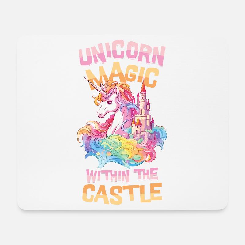 Einhorn Regenbogen Schloss Bunt Magie Fantasie - Mousepad (Querformat) - Weiß