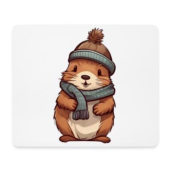 Niedlicher Biber im festlichen Winter-Look! - Mousepad (Querformat) - Weiß - Vorne