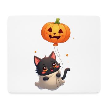 Halloween Katze mit Halloween Kürbis - Mousepad (Querformat) - Weiß - Vorne