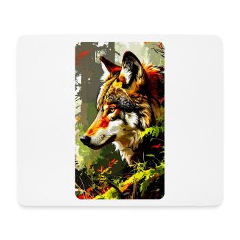 Wolf im Wald im Herbstlaub (Blick nach Links) - Mousepad (Querformat) - Weiß - Vorne