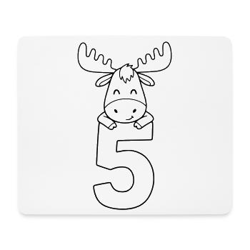 Niedlicher Elch mit Zahl 5 Cartoon Illustration - Mousepad (Querformat) - Weiß - Vorne