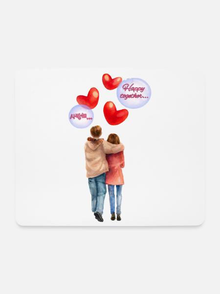 Happy Together – Romantische Aquarell-Illustration - Mousepad (Querformat) - Weiß