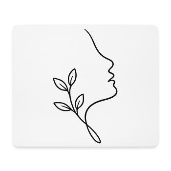 Liniengesicht mit Blattwerk - Mousepad (Querformat) - Weiß - Vorne