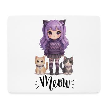 Kawaii Meow Girl avec des chats - Tapis de souris (format paysage) - blanc - Devant