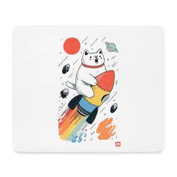Katze auf Rakete im bunten Weltraum - Mousepad (Querformat) - Weiß - Vorne
