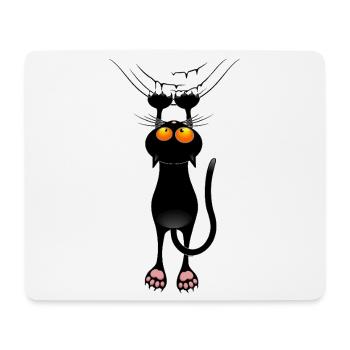 Lustiges Katzen-Meme hängt an einem Stoffvorhang - Mousepad (Querformat) - Weiß - Vorne
