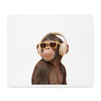 Singe cool avec un casque - Tapis de souris (format paysage) - blanc - Devant