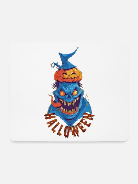 Halloween Blaues Monster – Gruseliger Kürbis-Dämon - Mousepad (Querformat) - Weiß