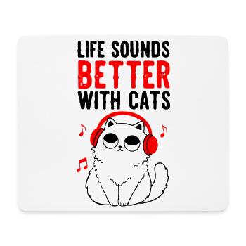 Chat mignon avec un casque amateur de musique - Tapis de souris (format paysage) - blanc - Devant
