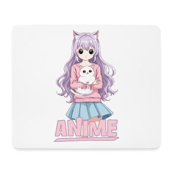 Anime teen with cat manga cute japanimation - Mouse Pad (horizontal) - white - Front