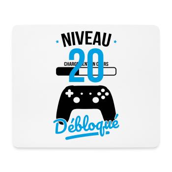 Anniversaire 20 ans - Niveau 20 débloqué - Gamer - Tapis de souris (format paysage) - blanc - Devant
