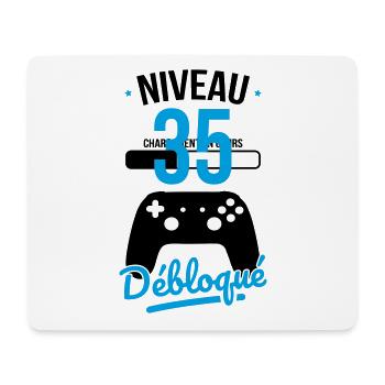 Anniversaire 35 ans - Niveau 35 débloqué - Gamer - Tapis de souris (format paysage) - blanc - Devant