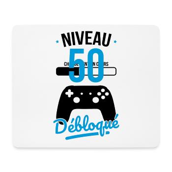 Anniversaire 50 ans - Niveau 50 débloqué - Gamer - Tapis de souris (format paysage) - blanc - Devant