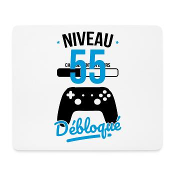 Anniversaire 55 ans - Niveau 55 débloqué - Gamer - Tapis de souris (format paysage) - blanc - Devant