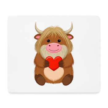 Comic Highland Kuh mit rotem Herz – Liebe Art - Mousepad (Querformat) - Weiß - Vorne