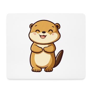 Loutre mignonne et heureuse dans le style dessin animé - Adorable A - Tapis de souris (format paysage) - blanc - Devant
