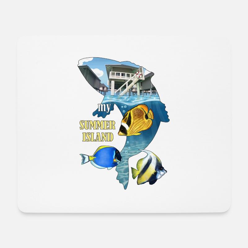 Sommerinsel Wasser Villa Cartoon Illustration - Mousepad (Querformat) - Weiß