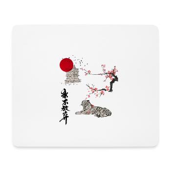 Japan Tiger Ukiyo-e mit Kirschblüten und Pagode - Mousepad (Querformat) - Weiß - Vorne