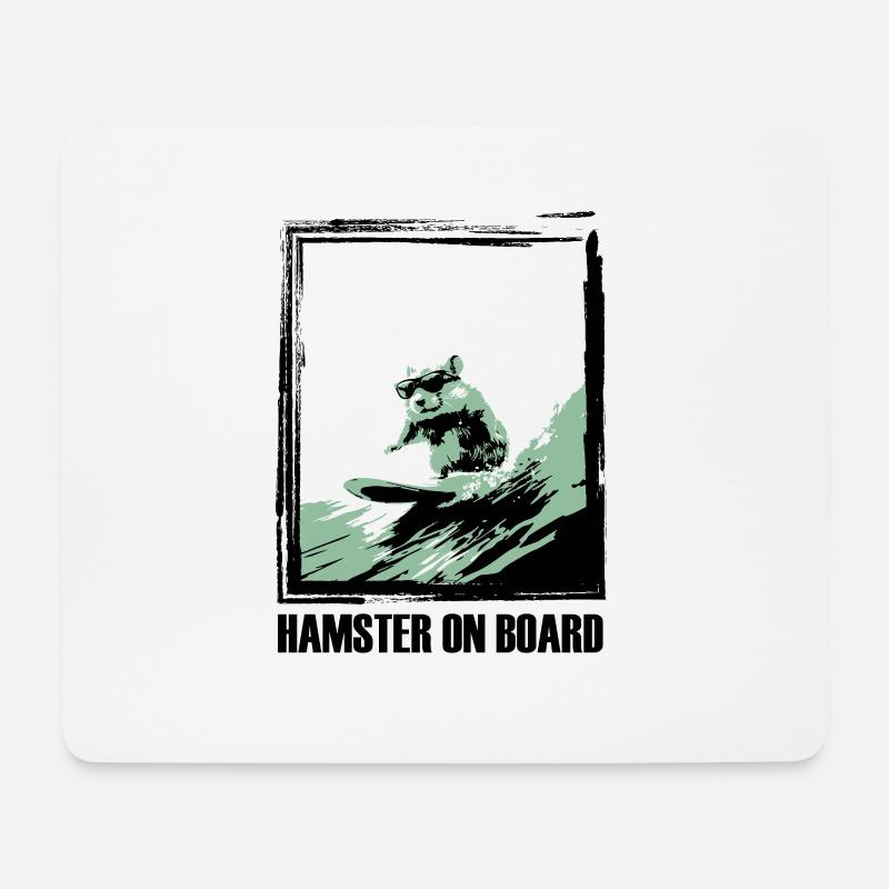 Hamster sur une planche de surf - Tapis de souris (format paysage) - blanc