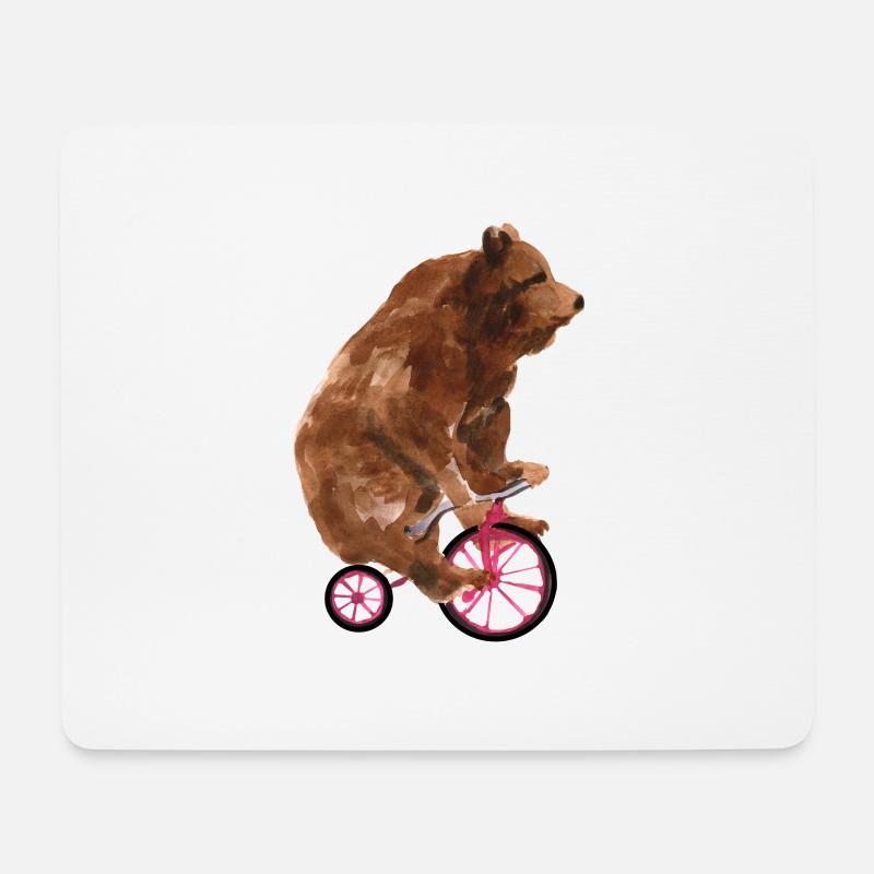 Zirkus Brauner Bär auf kleinem Fahrrad - Mousepad (Querformat) - Weiß