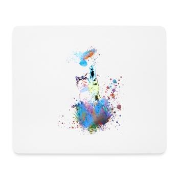 chat, coloré, aquarelle, peinture, graffiti, sourd, oiseau - Tapis de souris (format paysage) - blanc - Devant