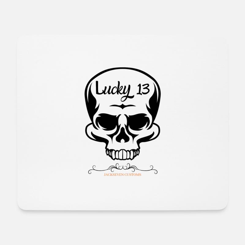 lucky 13, Skull Totenkopf Biker Motorrad Bobber 13 - Mousepad (Querformat) - Weiß